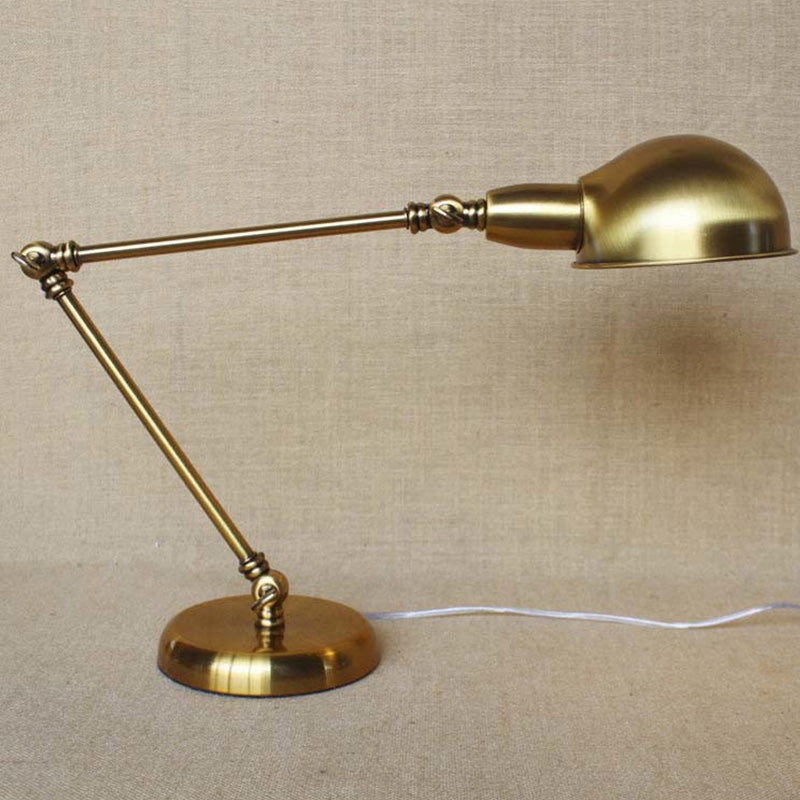 1 Light Swing Arm Desk Lighting with Dome Shade Industrial Brass/Chrome Metal Reading Lamp Clearhalo 'Desk Lamps' 'Lamps' Lighting' 616285