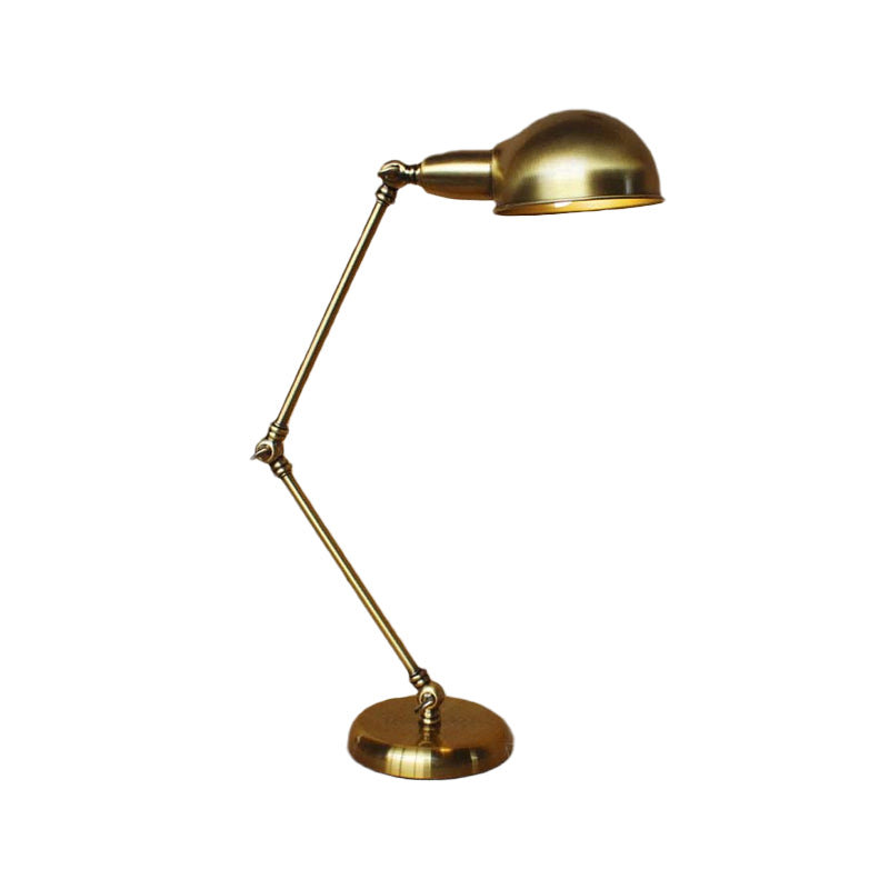 1 Light Swing Arm Desk Lighting with Dome Shade Industrial Brass/Chrome Metal Reading Lamp Clearhalo 'Desk Lamps' 'Lamps' Lighting' 616286