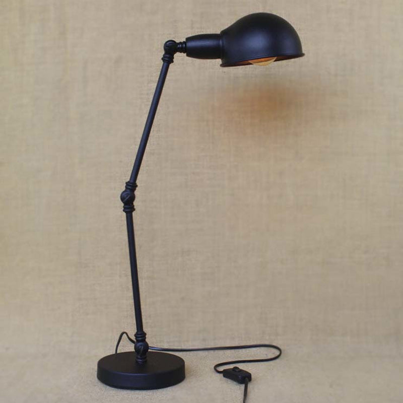 1 Light Swing Arm Desk Lighting with Dome Shade Industrial Brass/Chrome Metal Reading Lamp Black Clearhalo 'Desk Lamps' 'Lamps' Lighting' 616287