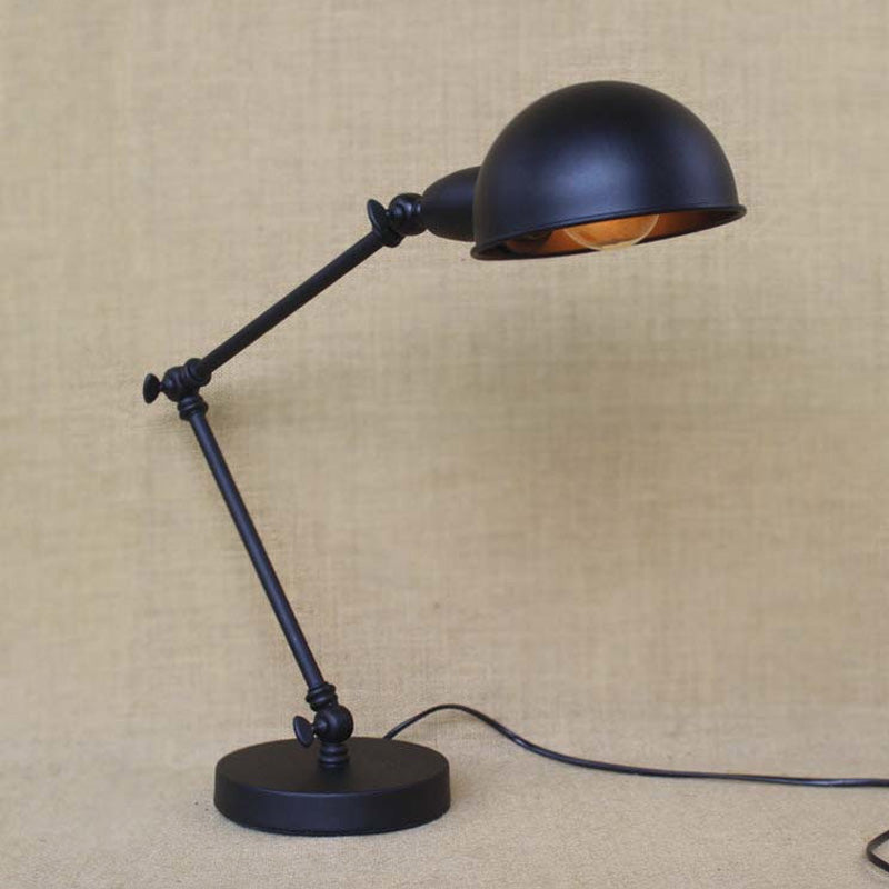 1 Light Swing Arm Desk Lighting with Dome Shade Industrial Brass/Chrome Metal Reading Lamp Clearhalo 'Desk Lamps' 'Lamps' Lighting' 616289
