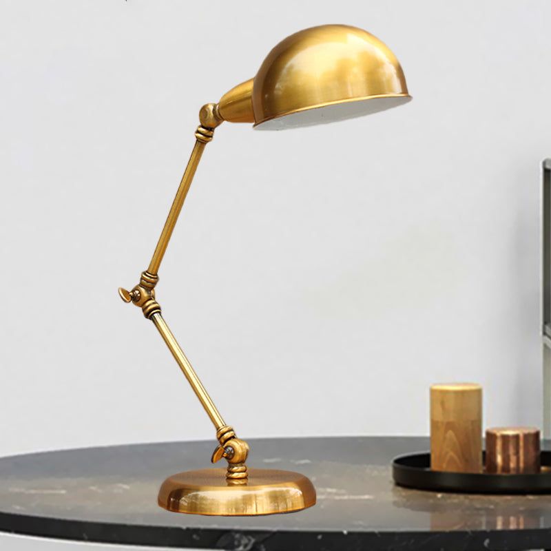 1 Head Desk Light with Dome Shade Vintage Loft Metallic Adjustable Desk Lamp in Gold for Bedroom Gold Clearhalo 'Desk Lamps' 'Lamps' Lighting' 616291