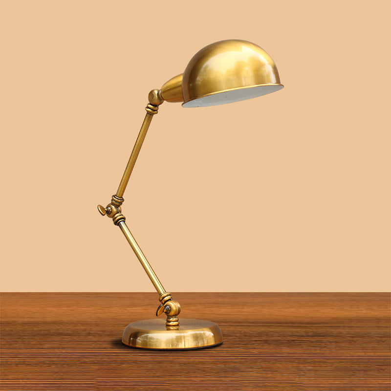 1 Head Desk Light with Dome Shade Vintage Loft Metallic Adjustable Desk Lamp in Gold for Bedroom Clearhalo 'Desk Lamps' 'Lamps' Lighting' 616292