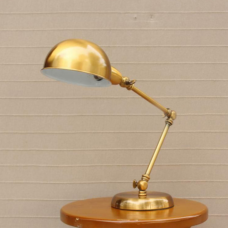 1 Head Desk Light with Dome Shade Vintage Loft Metallic Adjustable Desk Lamp in Gold for Bedroom Clearhalo 'Desk Lamps' 'Lamps' Lighting' 616293