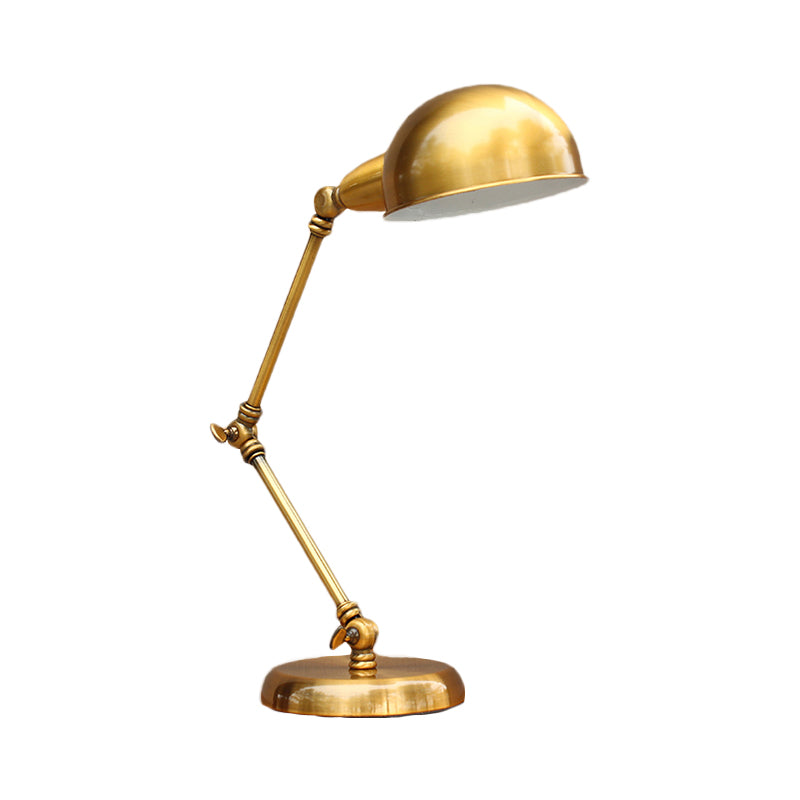 1 Head Desk Light with Dome Shade Vintage Loft Metallic Adjustable Desk Lamp in Gold for Bedroom Clearhalo 'Desk Lamps' 'Lamps' Lighting' 616294