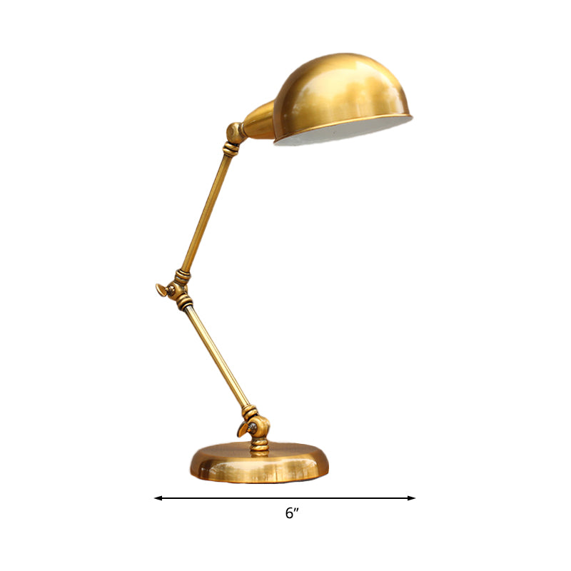 1 Head Desk Light with Dome Shade Vintage Loft Metallic Adjustable Desk Lamp in Gold for Bedroom Clearhalo 'Desk Lamps' 'Lamps' Lighting' 616295