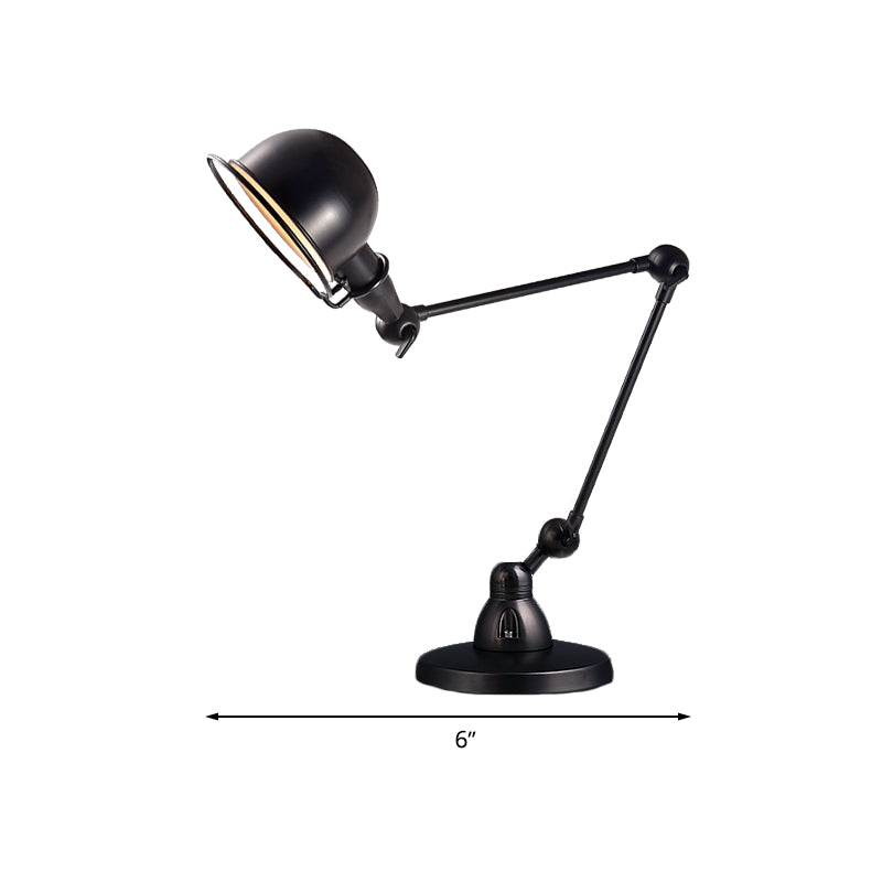 1 Bulb Reading Light with Dome Shade and Swing Arm Iron Retro Style Bedroom Desk Light in Black Clearhalo 'Desk Lamps' 'Lamps' Lighting' 616300