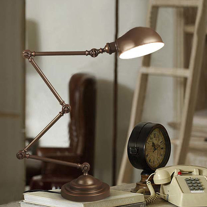 Dome Metal Reading Light Industrial Style 1 Light Study Room Desk Light with Swing Arm in Bronze Bronze Clearhalo 'Desk Lamps' 'Lamps' Lighting' 616301