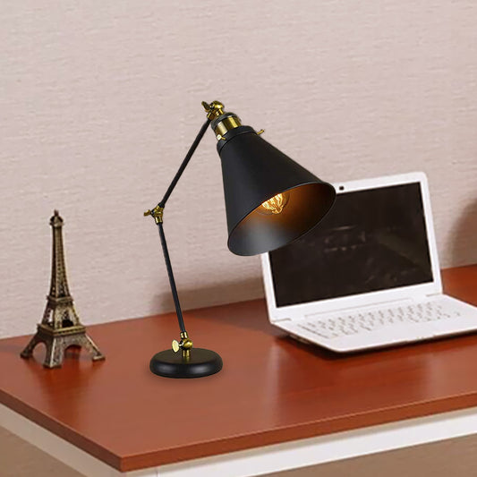 Industrial Stylish Conical Reading Light 1 Light Metallic Flexible Desk Lamp in Black for Study Room Clearhalo 'Desk Lamps' 'Lamps' Lighting' 616312