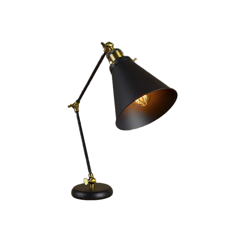 Industrial Stylish Conical Reading Light 1 Light Metallic Flexible Desk Lamp in Black for Study Room Clearhalo 'Desk Lamps' 'Lamps' Lighting' 616314