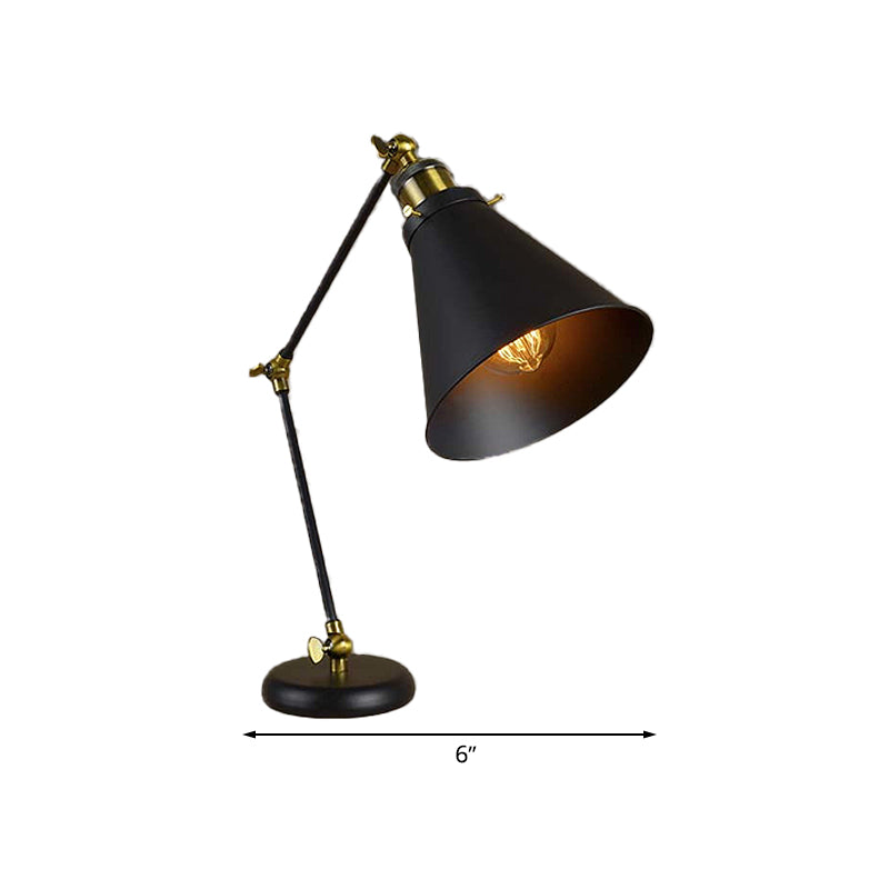 Industrial Stylish Conical Reading Light 1 Light Metallic Flexible Desk Lamp in Black for Study Room Clearhalo 'Desk Lamps' 'Lamps' Lighting' 616315