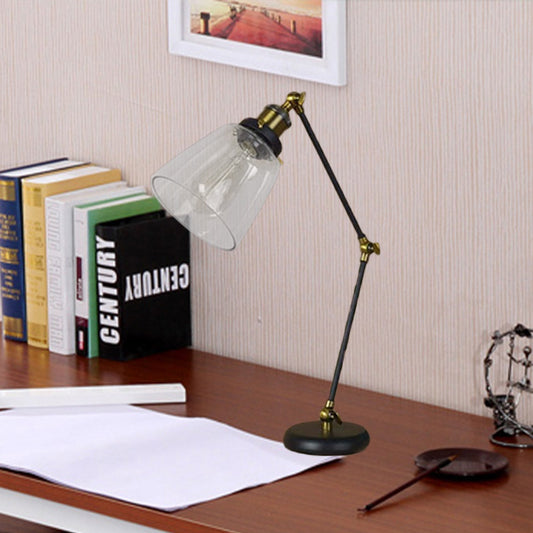Black One Light Desk Lighting Industrial Clear Glass Tapered Reading Lamp with Swing Arm - Clearhalo - 'Desk Lamps' - 'Lamps' - Lighting' - 616318