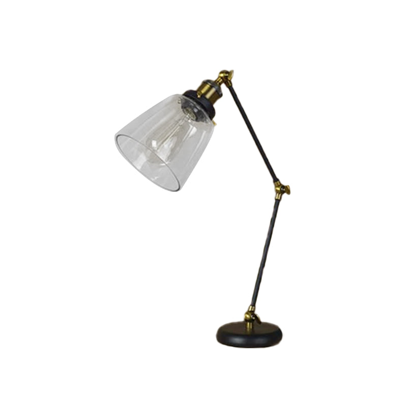 Black One Light Desk Lighting Industrial Clear Glass Tapered Reading Lamp with Swing Arm Clearhalo 'Desk Lamps' 'Lamps' Lighting' 616319