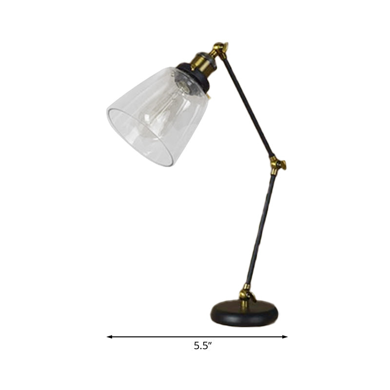 Black One Light Desk Lighting Industrial Clear Glass Tapered Reading Lamp with Swing Arm Clearhalo 'Desk Lamps' 'Lamps' Lighting' 616320