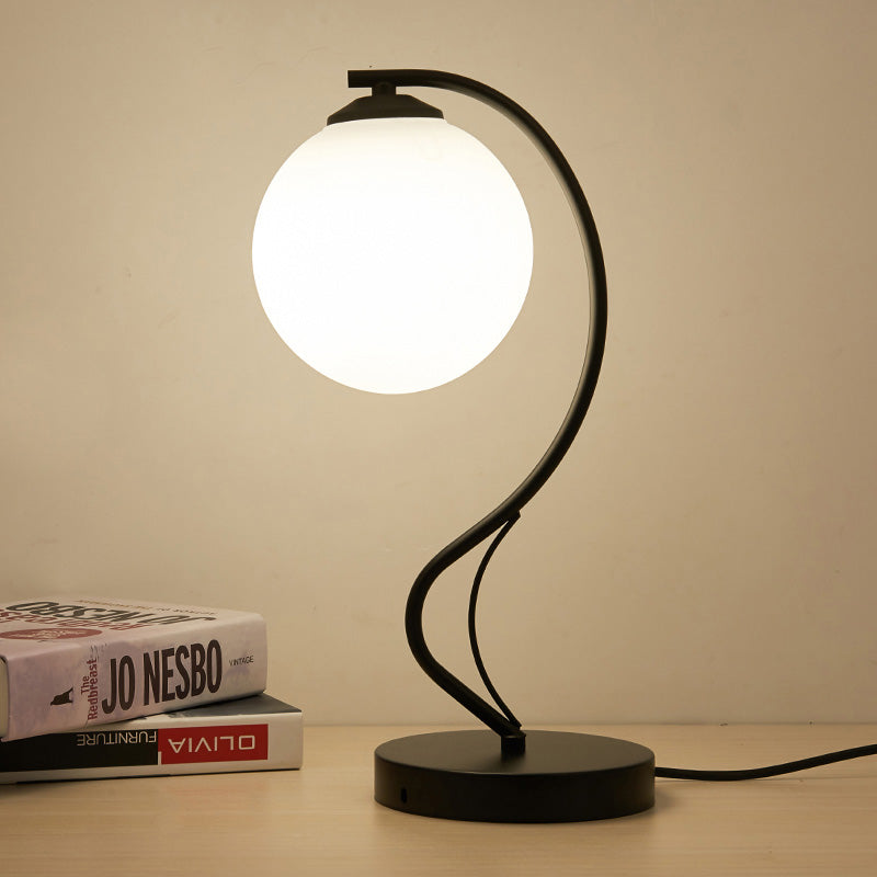 Modern Globe Shade Task Lighting 1 Bulb Frosted Glass Reading Lamp in Black with Base Black Clearhalo 'Desk Lamps' 'Lamps' Lighting' 616321
