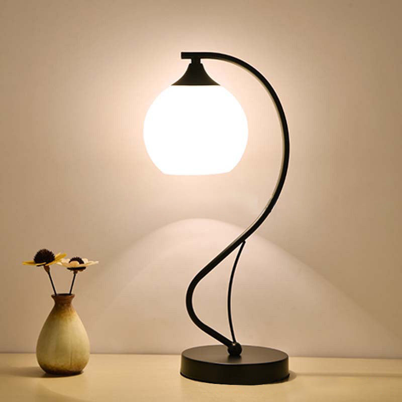 Modern Globe Shade Task Lighting 1 Bulb Frosted Glass Reading Lamp in Black with Base Clearhalo 'Desk Lamps' 'Lamps' Lighting' 616323