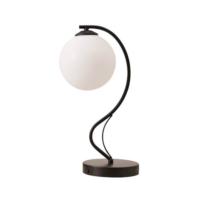 Modern Globe Shade Task Lighting 1 Bulb Frosted Glass Reading Lamp in Black with Base Clearhalo 'Desk Lamps' 'Lamps' Lighting' 616324