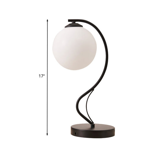 Modern Globe Shade Task Lighting 1 Bulb Frosted Glass Reading Lamp in Black with Base - Clearhalo - 'Desk Lamps' - 'Lamps' - Lighting' - 616325