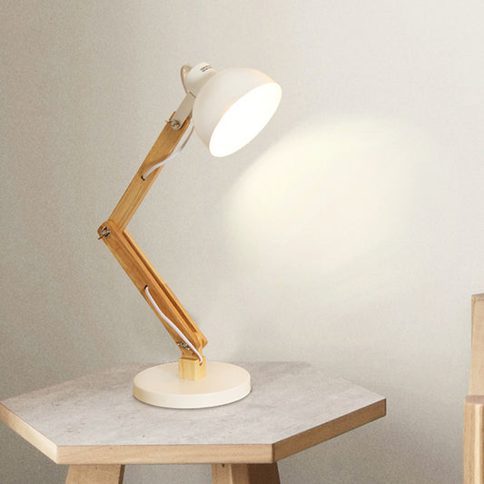 Domed Study Room Reading Light Loft Style Metal 1 Light Black/White Adjustable Desk Lamp with Wood Arm