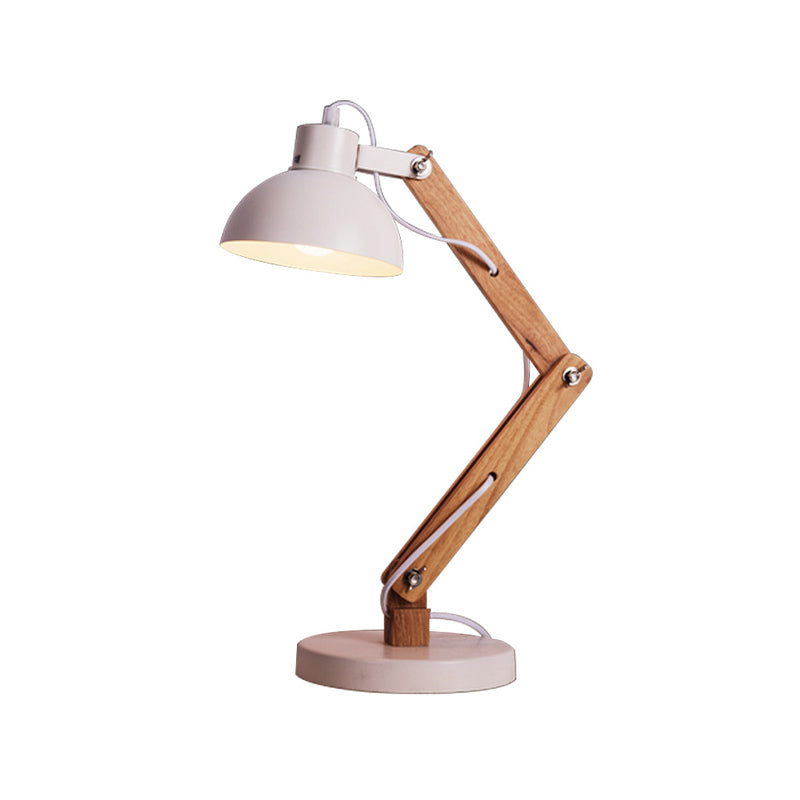 Domed Study Room Reading Light Loft Style Metal 1 Light Black/White Adjustable Desk Lamp with Wood Arm Clearhalo 'Desk Lamps' 'Lamps' Lighting' 616339
