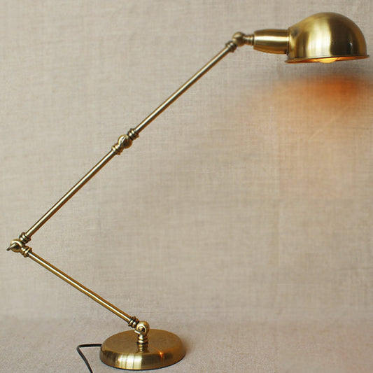 Swing Arm Bedroom Task Lighting with Dome Shade Retro Stylish Metal 1 Light Black/Brass Desk Light Brass Clearhalo 'Desk Lamps' 'Lamps' Lighting' 616340