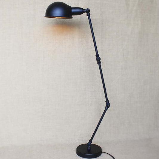 Swing Arm Bedroom Task Lighting with Dome Shade Retro Stylish Metal 1 Light Black/Brass Desk Light Black Clearhalo 'Desk Lamps' 'Lamps' Lighting' 616345