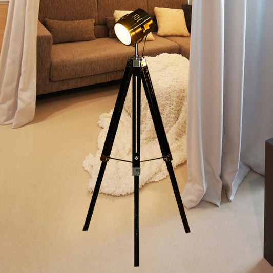 1 Light Tripod Standing Floor Light Industrial Style Black/White Finish Metallic Spotlight for Living Room Black Clearhalo 'Floor Lamps' 'Lamps' Lighting' 616368