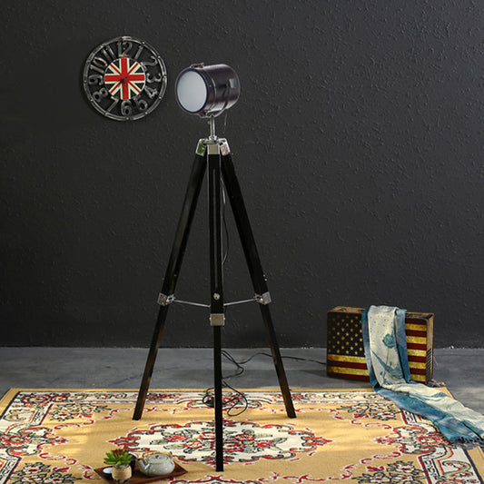 1 Light Tripod Standing Floor Light Industrial Style Black/White Finish Metallic Spotlight for Living Room Clearhalo 'Floor Lamps' 'Lamps' Lighting' 616369