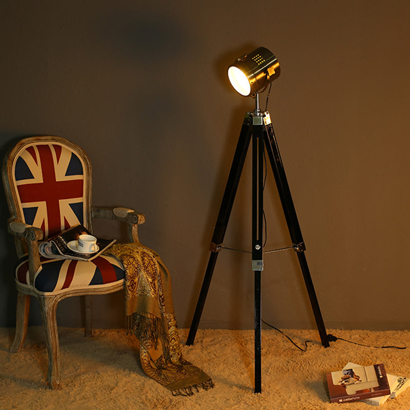 1 Light Tripod Standing Floor Light Industrial Style Black/White Finish Metallic Spotlight for Living Room Clearhalo 'Floor Lamps' 'Lamps' Lighting' 616370