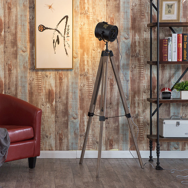 1 Light Tripod Floor Light Vintage Industrial Black/White Metallic Standing Floor Light for Living Room Clearhalo 'Floor Lamps' 'Lamps' Lighting' 616379