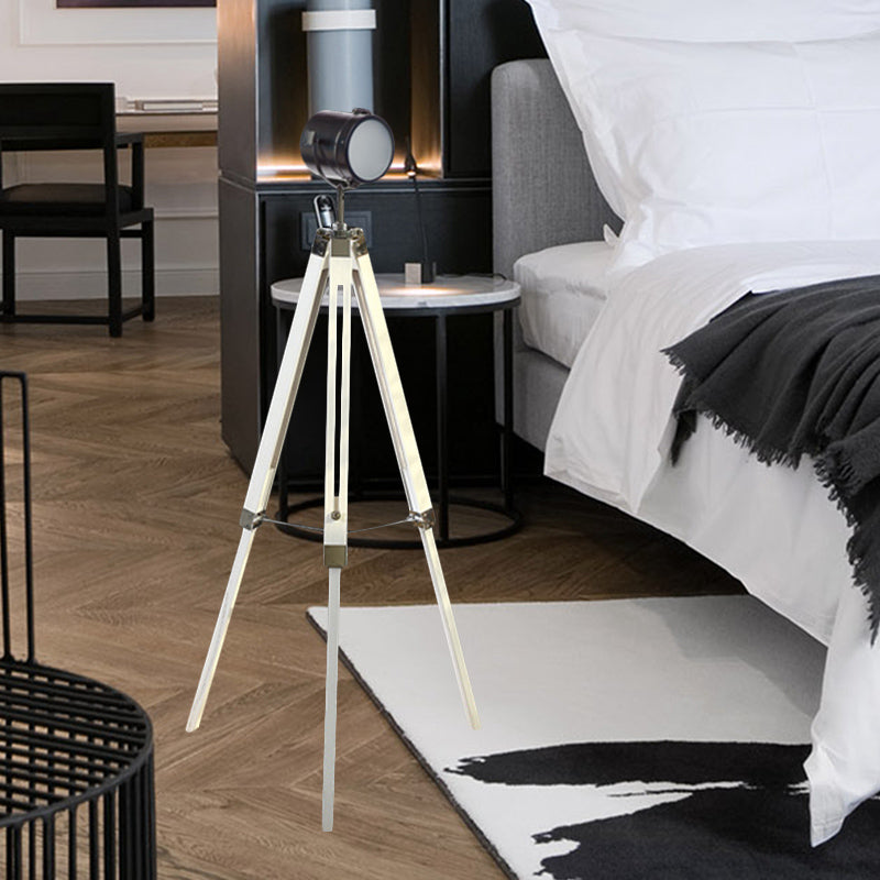 1 Light Tripod Floor Light Vintage Industrial Black/White Metallic Standing Floor Light for Living Room Clearhalo 'Floor Lamps' 'Lamps' Lighting' 616388