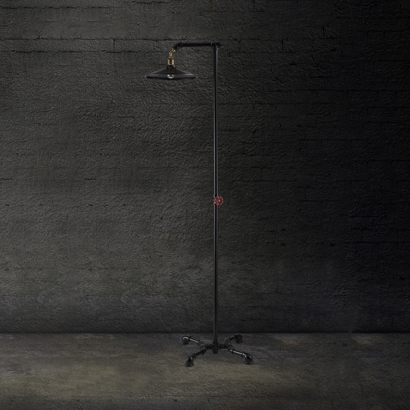 1 Light Flat Shade Floor Light Industrial Rustic Brass Metal Standing Light for Living Room Clearhalo 'Floor Lamps' 'Lamps' Lighting' 616392