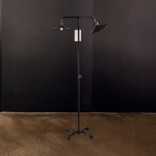 2 Lights Flared Floor Light Vintage Industrial Black Metallic Standing Floor Lamp for Bedroom Clearhalo 'Floor Lamps' 'Lamps' Lighting' 616396