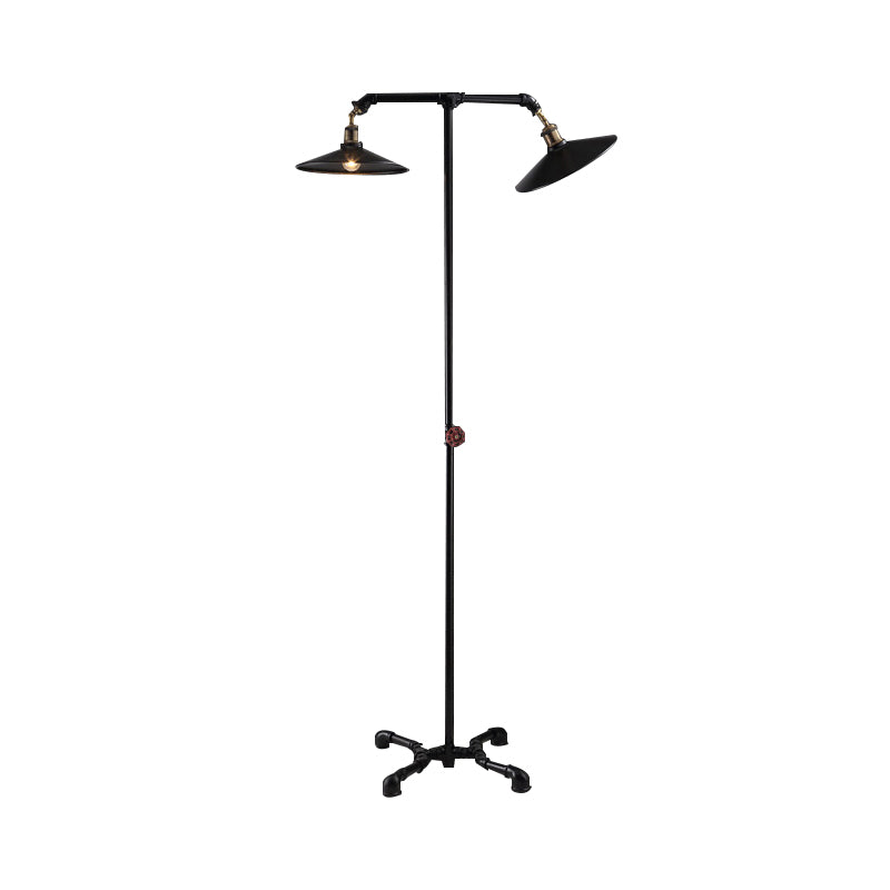 2 Lights Flared Floor Light Vintage Industrial Black Metallic Standing Floor Lamp for Bedroom Clearhalo 'Floor Lamps' 'Lamps' Lighting' 616398