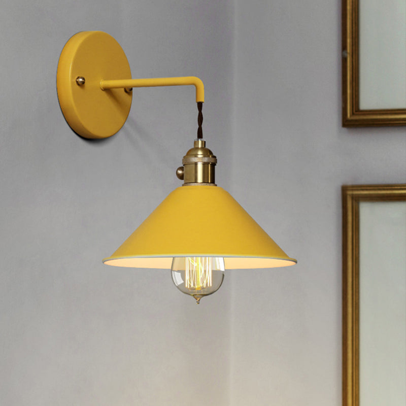 Gray/Red Conic Wall Mounted Light Vintage Style Metal 1 Bulb Living Room Wall Hanging Light Clearhalo 'Cast Iron' 'Glass' 'Industrial' 'Modern wall lights' 'Modern' 'Tiffany' 'Traditional wall lights' 'Wall Lamps & Sconces' 'Wall Lights' Lighting' 616434