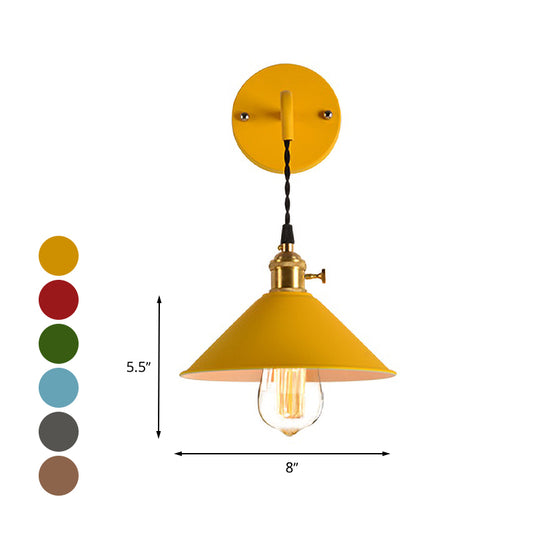 Gray/Red Conic Wall Mounted Light Vintage Style Metal 1 Bulb Living Room Wall Hanging Light Clearhalo 'Cast Iron' 'Glass' 'Industrial' 'Modern wall lights' 'Modern' 'Tiffany' 'Traditional wall lights' 'Wall Lamps & Sconces' 'Wall Lights' Lighting' 616436