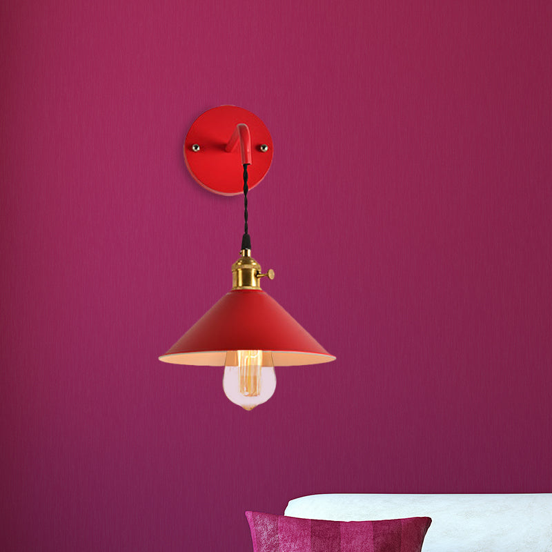 Gray/Red Conic Wall Mounted Light Vintage Style Metal 1 Bulb Living Room Wall Hanging Light Clearhalo 'Cast Iron' 'Glass' 'Industrial' 'Modern wall lights' 'Modern' 'Tiffany' 'Traditional wall lights' 'Wall Lamps & Sconces' 'Wall Lights' Lighting' 616439