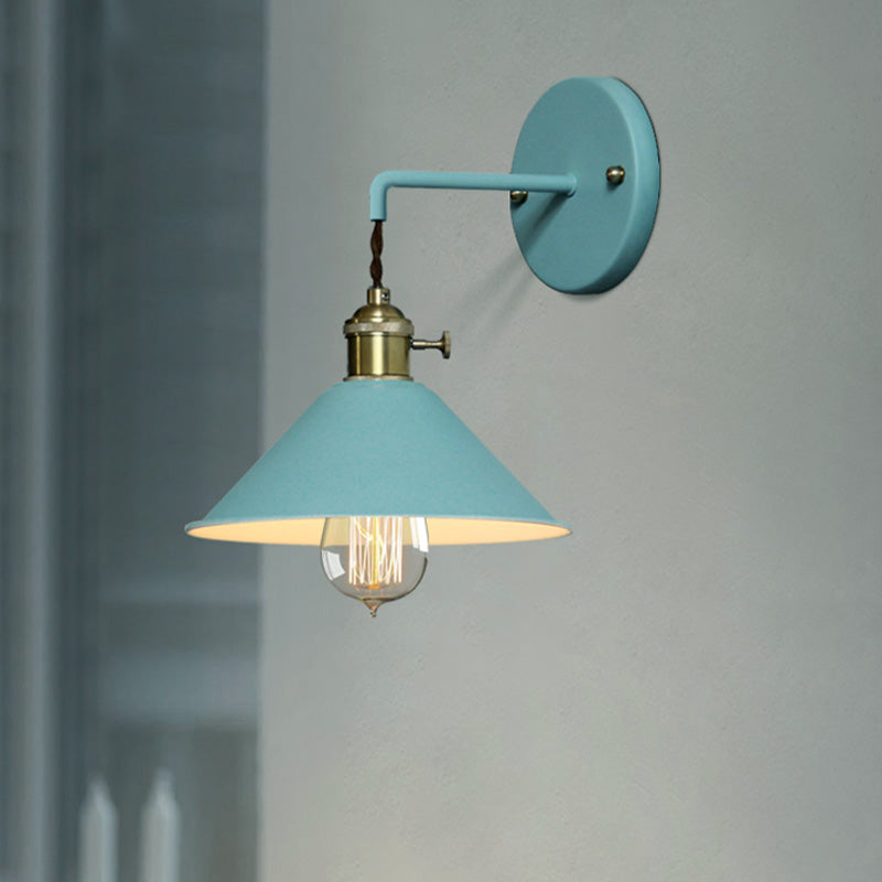 Gray/Red Conic Wall Mounted Light Vintage Style Metal 1 Bulb Living Room Wall Hanging Light Clearhalo 'Cast Iron' 'Glass' 'Industrial' 'Modern wall lights' 'Modern' 'Tiffany' 'Traditional wall lights' 'Wall Lamps & Sconces' 'Wall Lights' Lighting' 616446