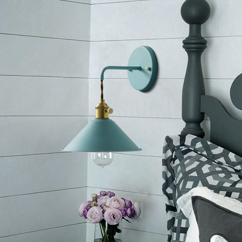 Gray/Red Conic Wall Mounted Light Vintage Style Metal 1 Bulb Living Room Wall Hanging Light Clearhalo 'Cast Iron' 'Glass' 'Industrial' 'Modern wall lights' 'Modern' 'Tiffany' 'Traditional wall lights' 'Wall Lamps & Sconces' 'Wall Lights' Lighting' 616447