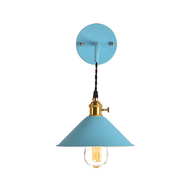 Gray/Red Conic Wall Mounted Light Vintage Style Metal 1 Bulb Living Room Wall Hanging Light Clearhalo 'Cast Iron' 'Glass' 'Industrial' 'Modern wall lights' 'Modern' 'Tiffany' 'Traditional wall lights' 'Wall Lamps & Sconces' 'Wall Lights' Lighting' 616448