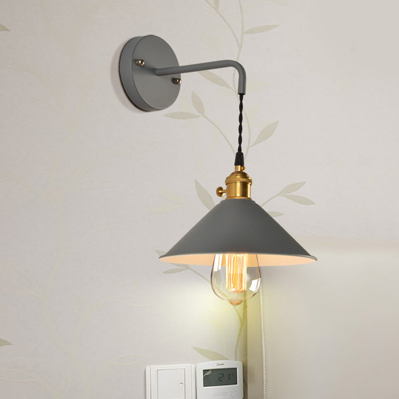 Gray/Red Conic Wall Mounted Light Vintage Style Metal 1 Bulb Living Room Wall Hanging Light Clearhalo 'Cast Iron' 'Glass' 'Industrial' 'Modern wall lights' 'Modern' 'Tiffany' 'Traditional wall lights' 'Wall Lamps & Sconces' 'Wall Lights' Lighting' 616450