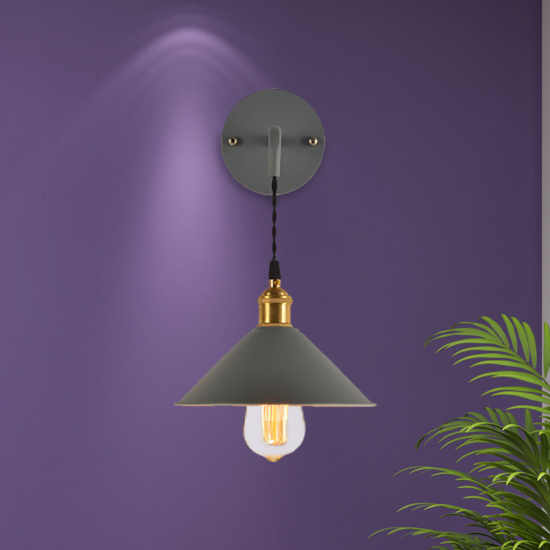 Gray/Red Conic Wall Mounted Light Vintage Style Metal 1 Bulb Living Room Wall Hanging Light Clearhalo 'Cast Iron' 'Glass' 'Industrial' 'Modern wall lights' 'Modern' 'Tiffany' 'Traditional wall lights' 'Wall Lamps & Sconces' 'Wall Lights' Lighting' 616451