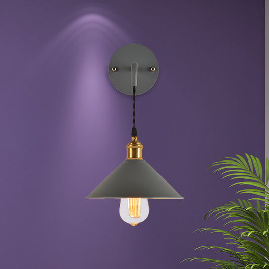 Gray/Red Conic Wall Mounted Light Vintage Style Metal 1 Bulb Living Room Wall Hanging Light Clearhalo 'Cast Iron' 'Glass' 'Industrial' 'Modern wall lights' 'Modern' 'Tiffany' 'Traditional wall lights' 'Wall Lamps & Sconces' 'Wall Lights' Lighting' 616451