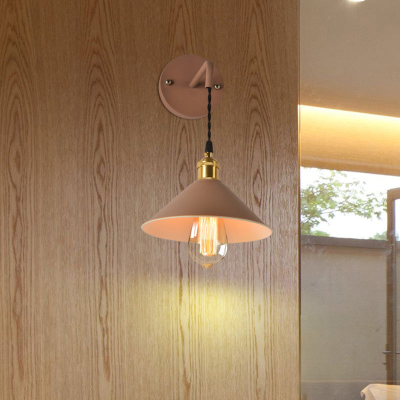 Gray/Red Conic Wall Mounted Light Vintage Style Metal 1 Bulb Living Room Wall Hanging Light Clearhalo 'Cast Iron' 'Glass' 'Industrial' 'Modern wall lights' 'Modern' 'Tiffany' 'Traditional wall lights' 'Wall Lamps & Sconces' 'Wall Lights' Lighting' 616454