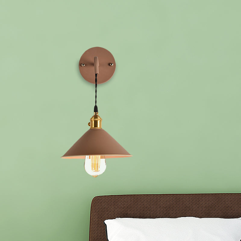 Gray/Red Conic Wall Mounted Light Vintage Style Metal 1 Bulb Living Room Wall Hanging Light Clearhalo 'Cast Iron' 'Glass' 'Industrial' 'Modern wall lights' 'Modern' 'Tiffany' 'Traditional wall lights' 'Wall Lamps & Sconces' 'Wall Lights' Lighting' 616455