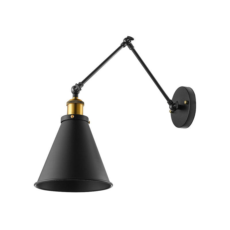 Swing Arm Indoor Wall Lighting with Conic Shade Retro Metal 1 Light Black Wall Mount Light Clearhalo 'Art deco wall lights' 'Cast Iron' 'Glass' 'Industrial wall lights' 'Industrial' 'Middle century wall lights' 'Modern' 'Rustic wall lights' 'Tiffany' 'Traditional wall lights' 'Wall Lamps & Sconces' 'Wall Lights' Lighting' 616460