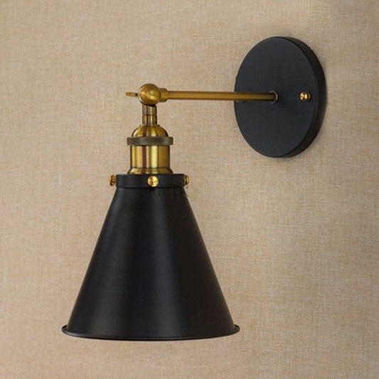 Black/Brass 1 Bulb Sconce Lighting Industrial Stylish Metal Conic Shade Wall Lighting for Living Room Black Clearhalo 'Art deco wall lights' 'Cast Iron' 'Glass' 'Industrial wall lights' 'Industrial' 'Middle century wall lights' 'Modern' 'Rustic wall lights' 'Tiffany' 'Traditional wall lights' 'Wall Lamps & Sconces' 'Wall Lights' Lighting' 616465