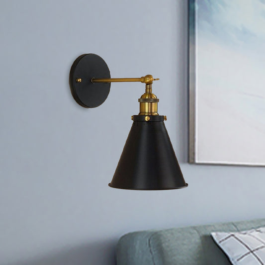 Black/Brass 1 Bulb Sconce Lighting Industrial Stylish Metal Conic Shade Wall Lighting for Living Room Clearhalo 'Art deco wall lights' 'Cast Iron' 'Glass' 'Industrial wall lights' 'Industrial' 'Middle century wall lights' 'Modern' 'Rustic wall lights' 'Tiffany' 'Traditional wall lights' 'Wall Lamps & Sconces' 'Wall Lights' Lighting' 616466
