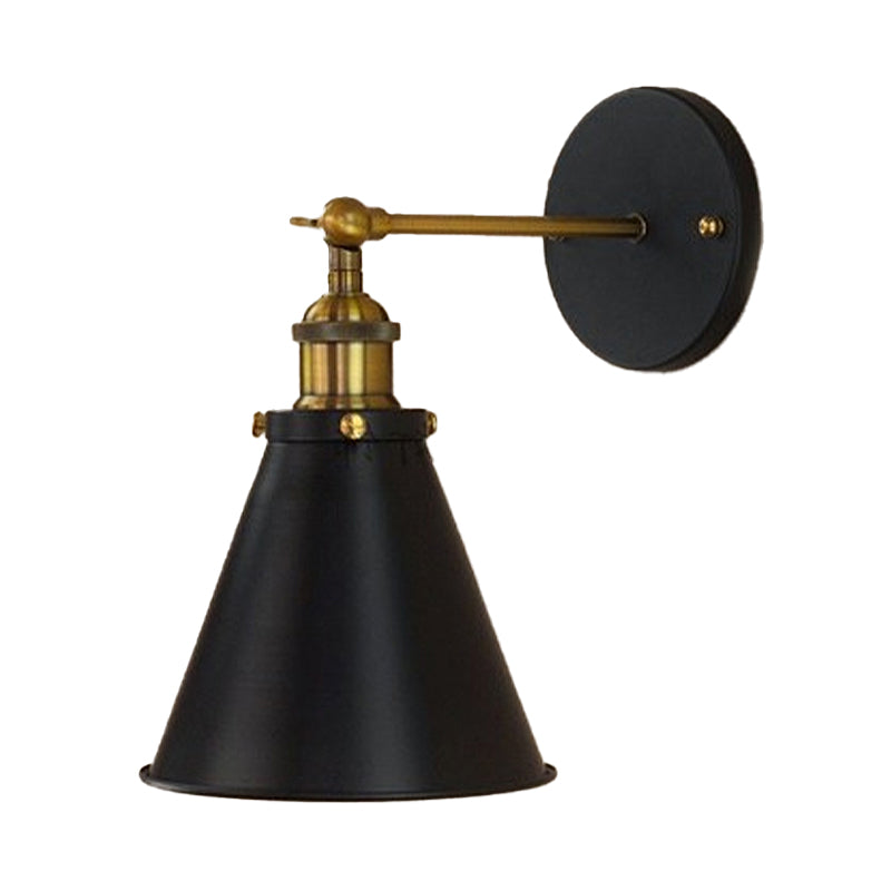 Black/Brass 1 Bulb Sconce Lighting Industrial Stylish Metal Conic Shade Wall Lighting for Living Room Clearhalo 'Art deco wall lights' 'Cast Iron' 'Glass' 'Industrial wall lights' 'Industrial' 'Middle century wall lights' 'Modern' 'Rustic wall lights' 'Tiffany' 'Traditional wall lights' 'Wall Lamps & Sconces' 'Wall Lights' Lighting' 616468