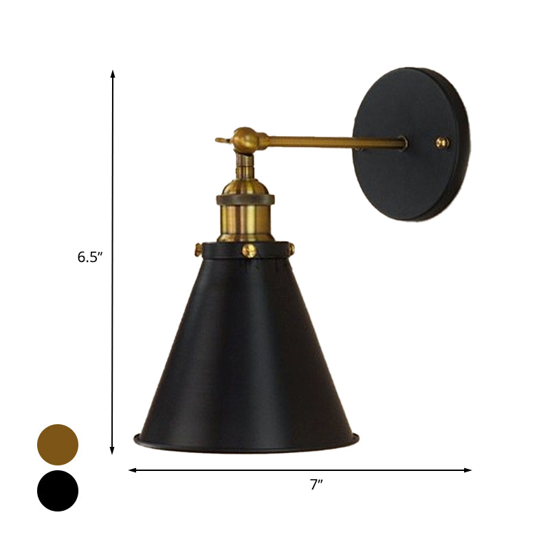 Black/Brass 1 Bulb Sconce Lighting Industrial Stylish Metal Conic Shade Wall Lighting for Living Room Clearhalo 'Art deco wall lights' 'Cast Iron' 'Glass' 'Industrial wall lights' 'Industrial' 'Middle century wall lights' 'Modern' 'Rustic wall lights' 'Tiffany' 'Traditional wall lights' 'Wall Lamps & Sconces' 'Wall Lights' Lighting' 616469