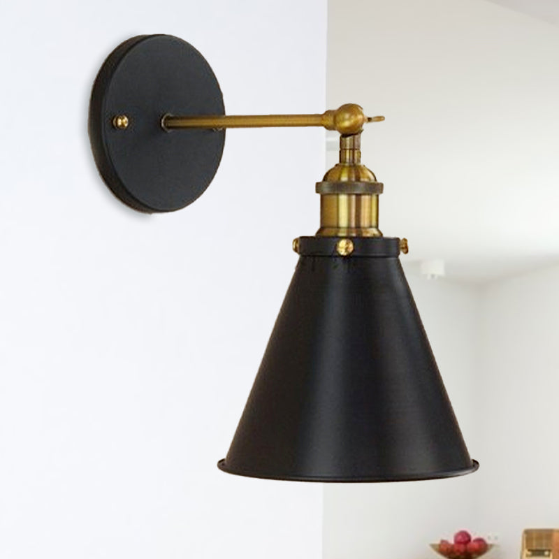Black/Brass 1 Bulb Sconce Lighting Industrial Stylish Metal Conic Shade Wall Lighting for Living Room Brass Clearhalo 'Art deco wall lights' 'Cast Iron' 'Glass' 'Industrial wall lights' 'Industrial' 'Middle century wall lights' 'Modern' 'Rustic wall lights' 'Tiffany' 'Traditional wall lights' 'Wall Lamps & Sconces' 'Wall Lights' Lighting' 616470